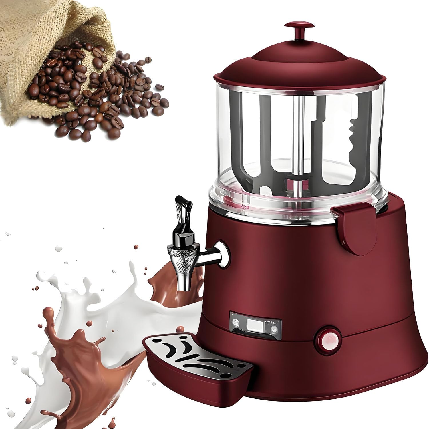 UORDBY 400W Commercial Hot Chocolate Maker, 5L/10L Capacity Dispenser Warmer with LED Display, Electric Chocolate Melting Machine for Heating Coffee Tea Milk Soy Milk Red-5L