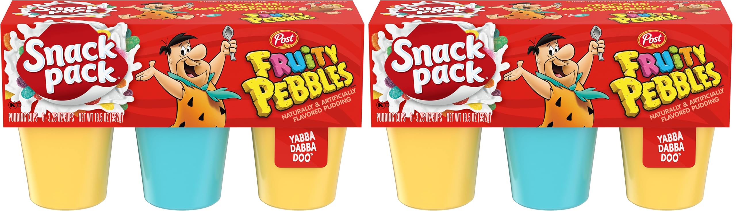 Snack Pack Post Fruity PEBBLES Flavored Pudding Cups, 3.25 oz. 6 Count (Pack of 2)