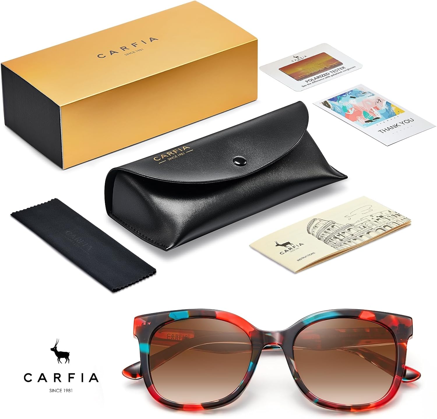 CARFIA Cat Eye Acetate Polarized Sunglasses for Women UV Protection, Retro Ladies Eyewears with Embossed Pattern Wire Core - Image 9