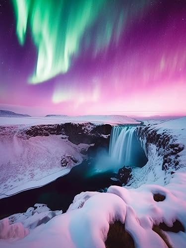 Pintura por números para adultos, paisaje, pintura al óleo de cascada de aurora, kits de pintura acrílica por números para niños adultos