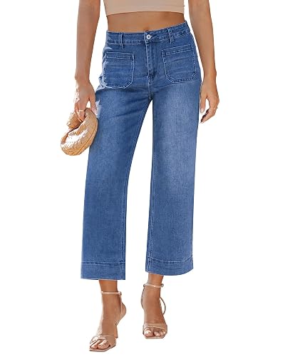 LookbookStore Wide Leg Cropped Jeans for Women High Waisted Stretchy