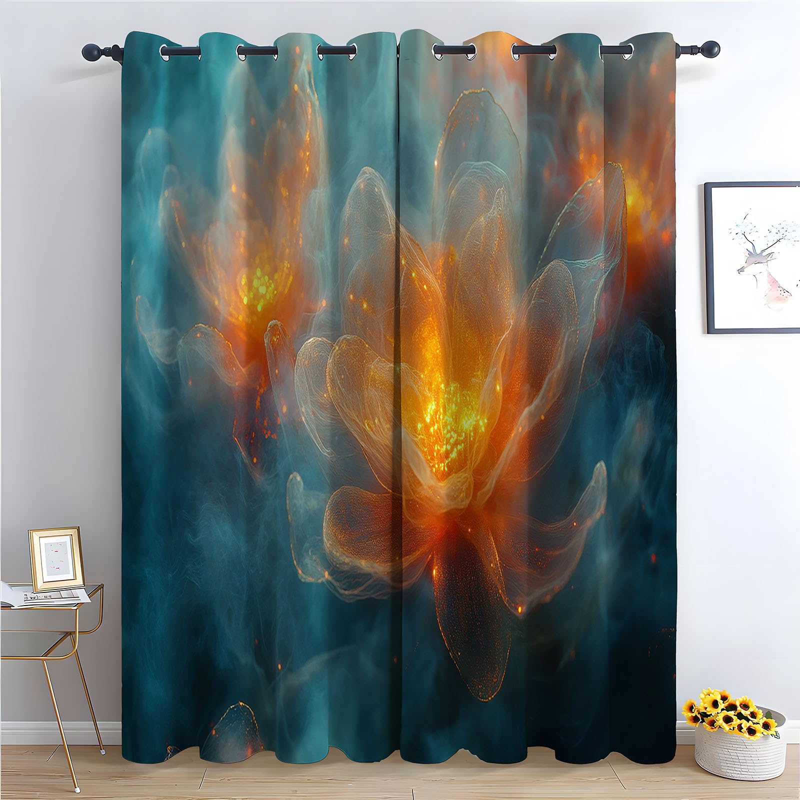 Rideaux pour chambre de fille et salon ambiance pétale fin turquoise