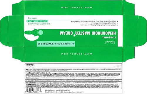 Miniatura 7 de Ebanel Crema de tratamiento de hemorroides con lidocaína al 5% con hamamelis, fenilefrina, castaño de indias, vitamina B6, óxido de zinc,
