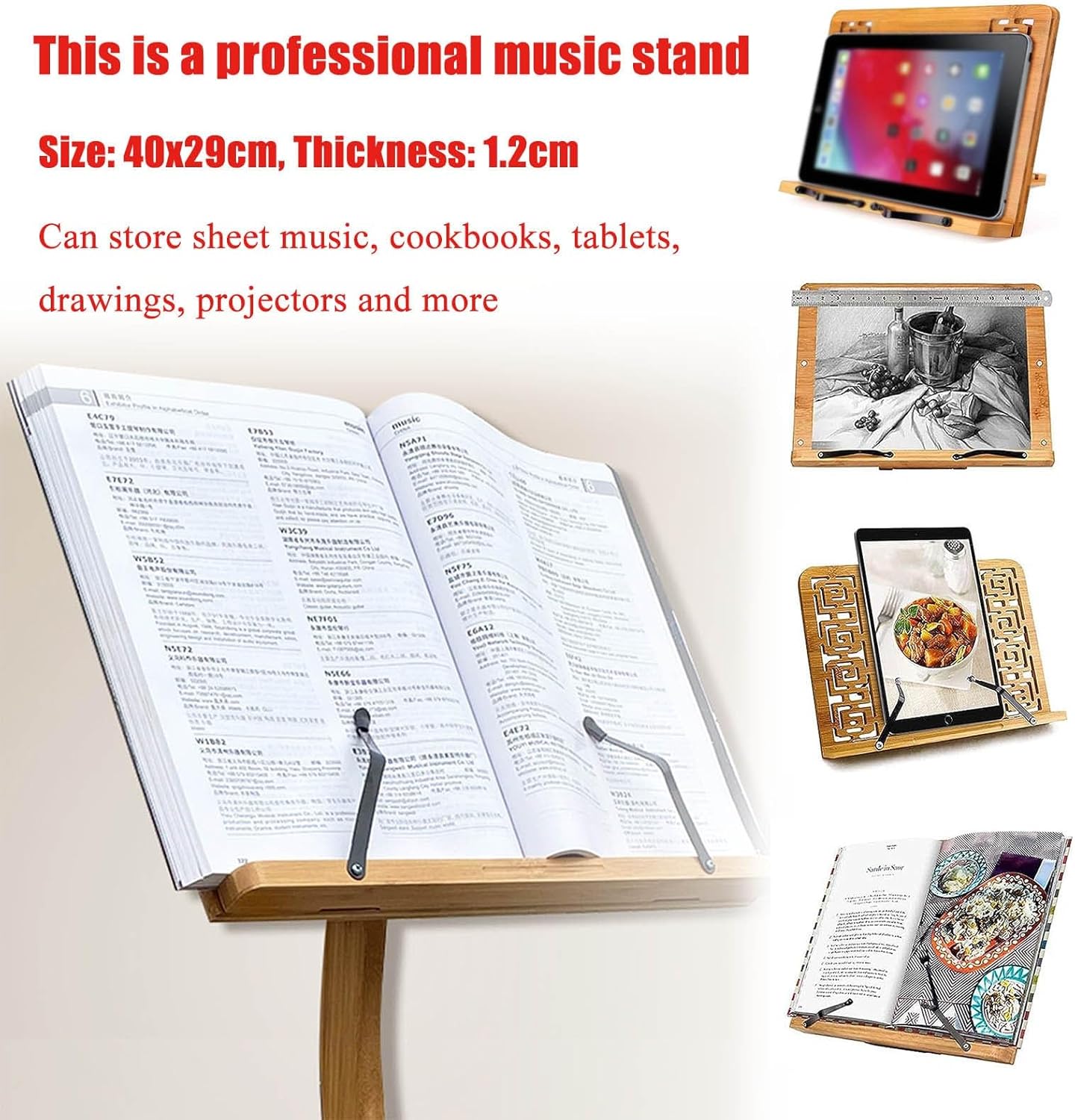 Bamboo Sheet Music Stand, Violin Music Stand, 340° Flip Design, Detachable, Professional Music Book Holder, Stability, for Performence, Guitar, Ukulele, Violin Players