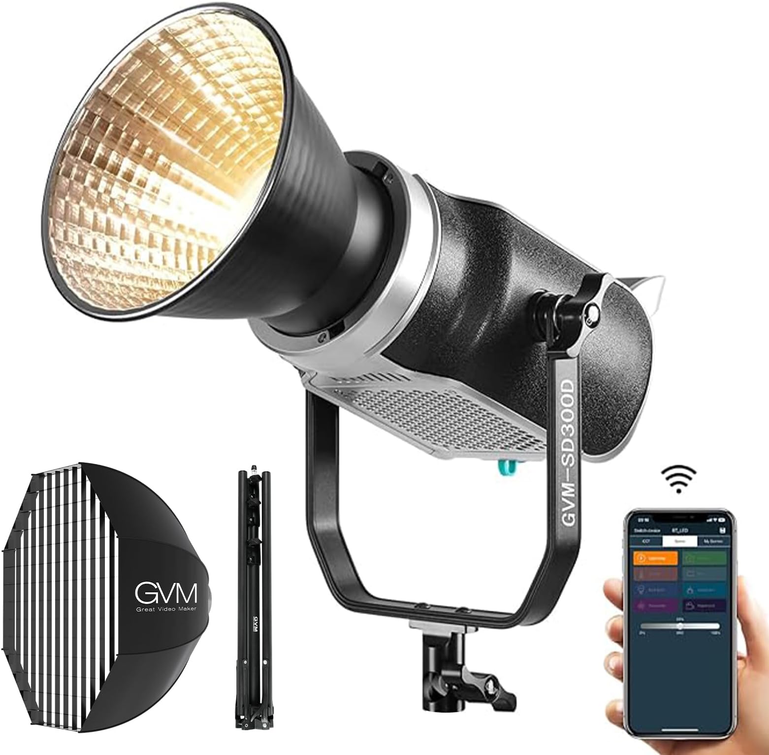 GVM Great Video Maker LED Light with Softbox Tripod Kit, 300W Wireless APP Control Bi-Color Spotlight, 67400lux/M Continuous Output Lighting for Photography Studio Recording Film Shooting