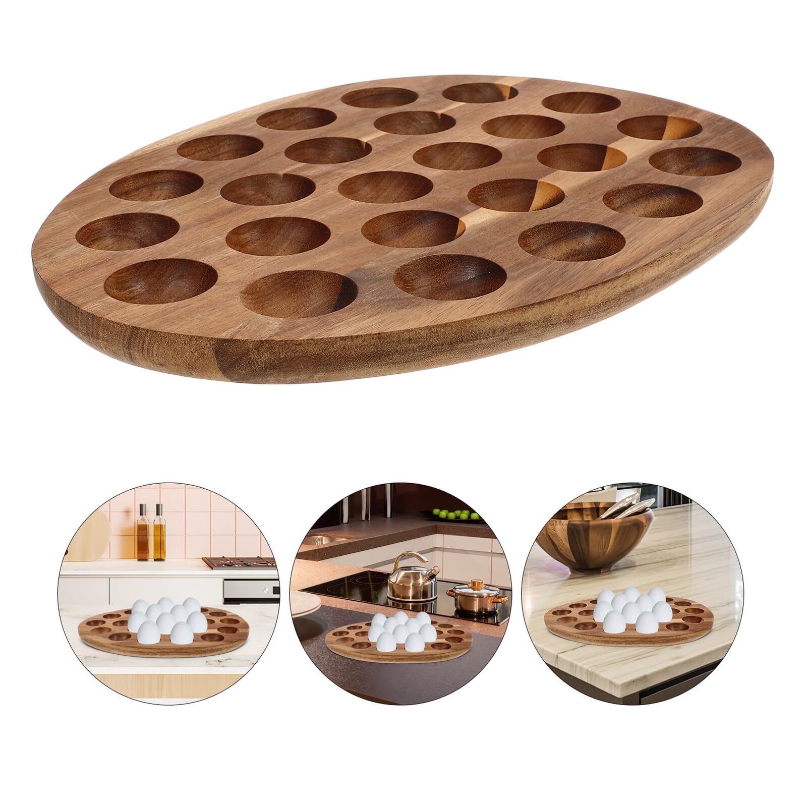 Hohopeti Organizador de Huevos de Madera para Frigorífico con Capacidad para Unidades Bandeja Resistente y Multifuncional para Almacenamiento y Servicio Cocina y Mesa