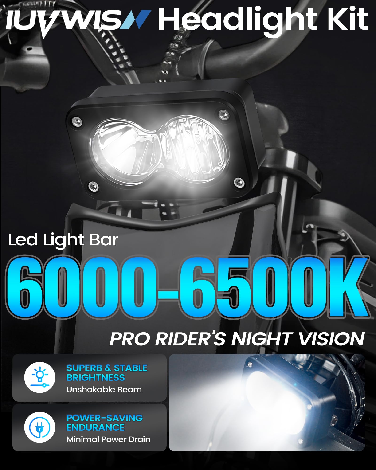 IUVWISN Headlight Kit 20W 6000-6500K Led Light Bar Compatible Fit for Ridstar Q20 Ebike 3-Pin Dual Beam E Bike Front Light Waterproof Plug and Play Headlamp with Mount Bracket White - 2