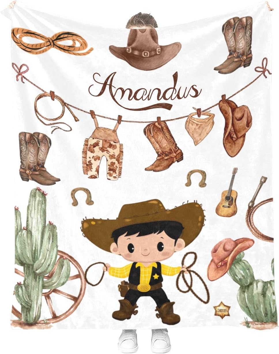 Personalized Baby Blanket,Rodeo Cowboy Wild West Custom Nursery Swadding Blankets 30x40 Inches for Baby Boy Girl with Name Baby Shower Birthday Gift