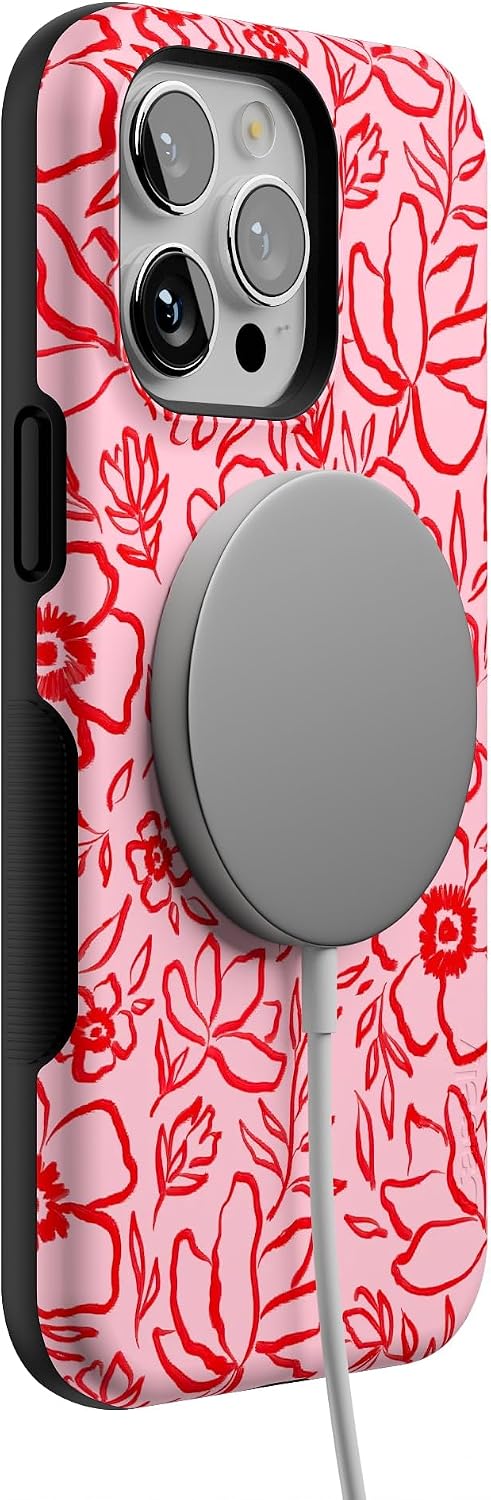 Casely iPhone 14 Pro Max Case | Blush Garden | Floral Doodle | Bold Protective Design | Compatible with MagSafe