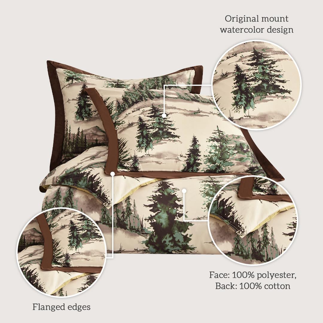 Paseo Road Cabin Bedding Joshua 3 Piece Lodge Comforter Set with Pillow Shams, Queen Forest Woods Bedding, Pine Trees Comforter Set, Woodland Nature Western Rustic Bed Set