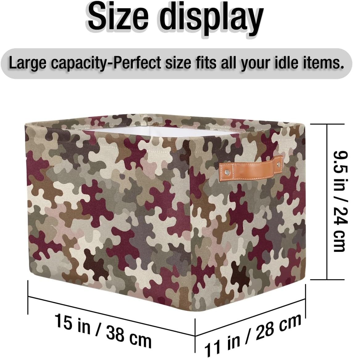 Small Storage Basket With Handles Kids Toy Camouflage Green Abstract Storage Bins Collapsible Fabric Cube Storage Organizer Hamper for Nursery Living Room Bedroom Shelves Clothes Toy Box Gifts