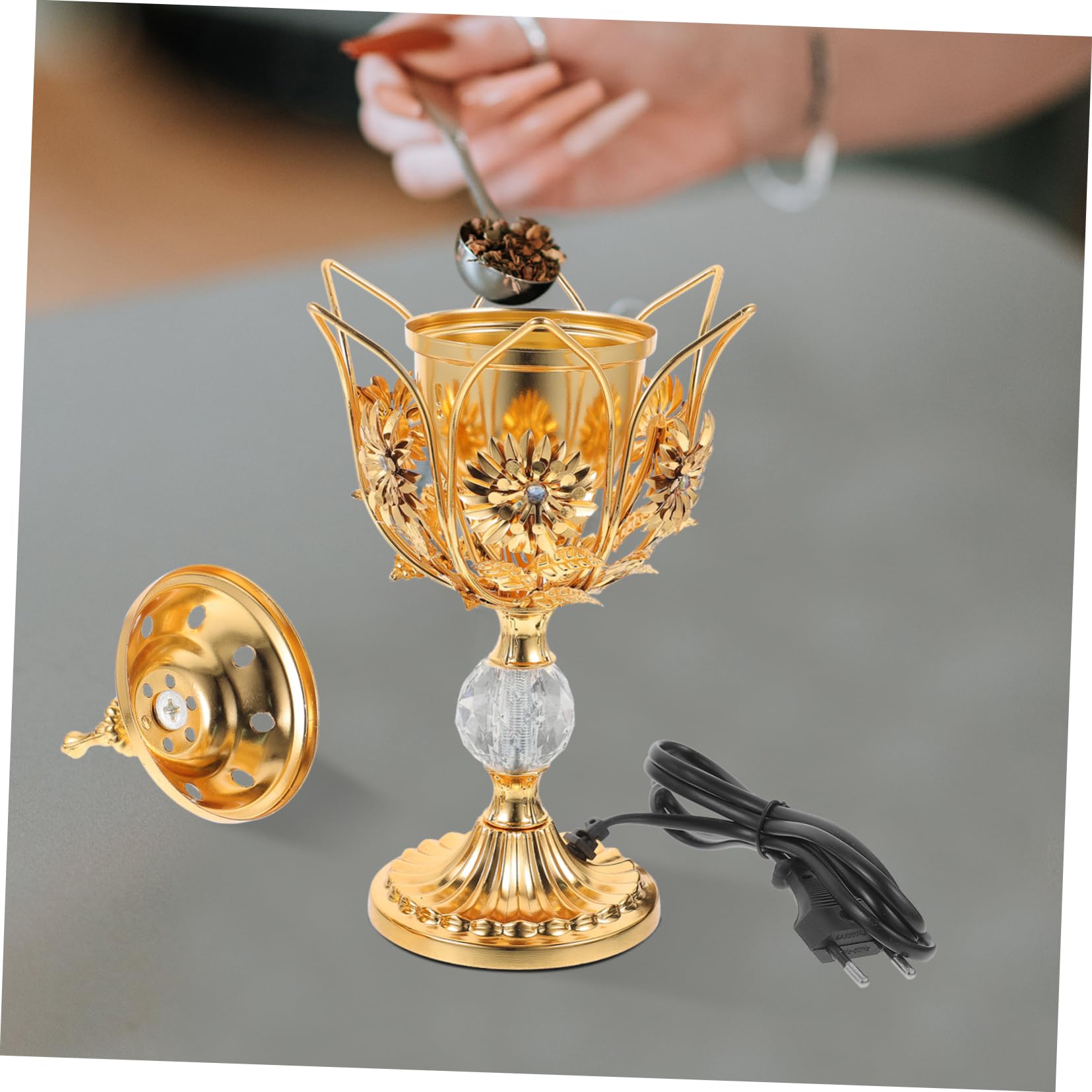 Mobestech Bruciatore Di Incenso Elettrico in Metallo Stufa Per Aromi Centrale Bruciatore Portatile Per Incenso Per Studio Camera Da Letto Sauna Sala Yoga Soggiorno Cucina Purificare Aria e r