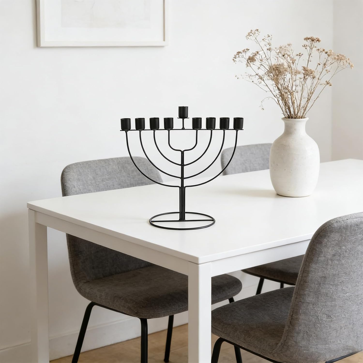 Hanukkah Menorah Candle Holder Xmas 9 Branches Zinc Alloy Black