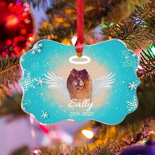 Chow Chow - Adornos acrílicos de perro en el cielo con alas para decoraciones de Navidad, adorno conmemorativo de Navidad personalizado para perros