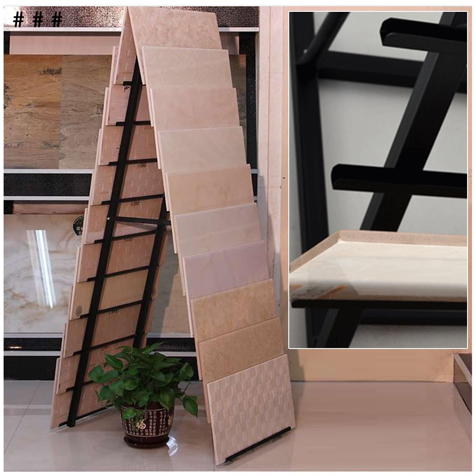 Support d'échantillons de carrelage de sol, présentoir en métal, support d'échantillons en bois pour vente au détail ou exposition, fente en forme de V, solution de présentation durable et élégante