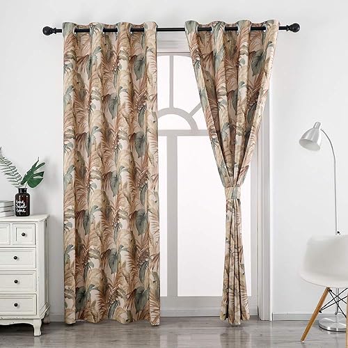 Vista 35 de Autumn Dream Cortinas opacas blancas con ojales en la parte superior, hojas pastorales de microfibra, flamenco floral, cortinas de granja para sala