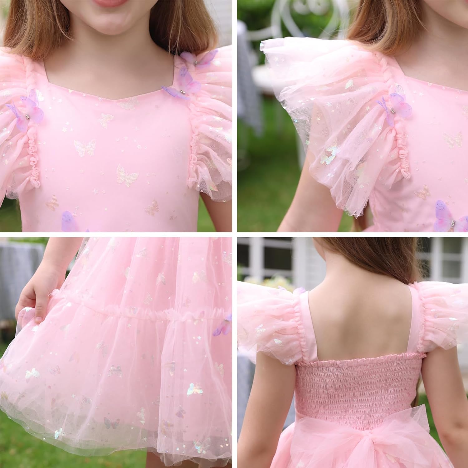 IMEKIS Toddler Kids Girls Butterfly Dress Sparkle Tulle Ruffle Sleeve Wedding Formal Birthday Pageant Dresses 3-12T - Image 7
