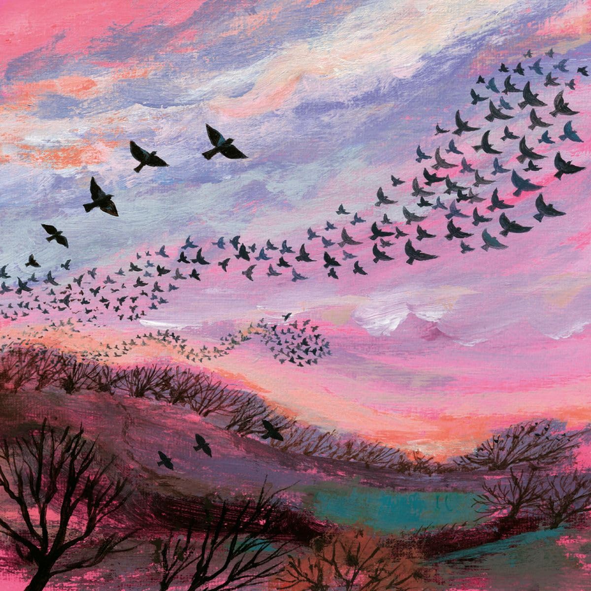 Museums & Galleries Blank Notecards Pack of 8 - Red Sky at Night by Lucy Grossmith - Scenic Sunset & Birds Design - Premium Greeting Cards Multipack with Envelopes