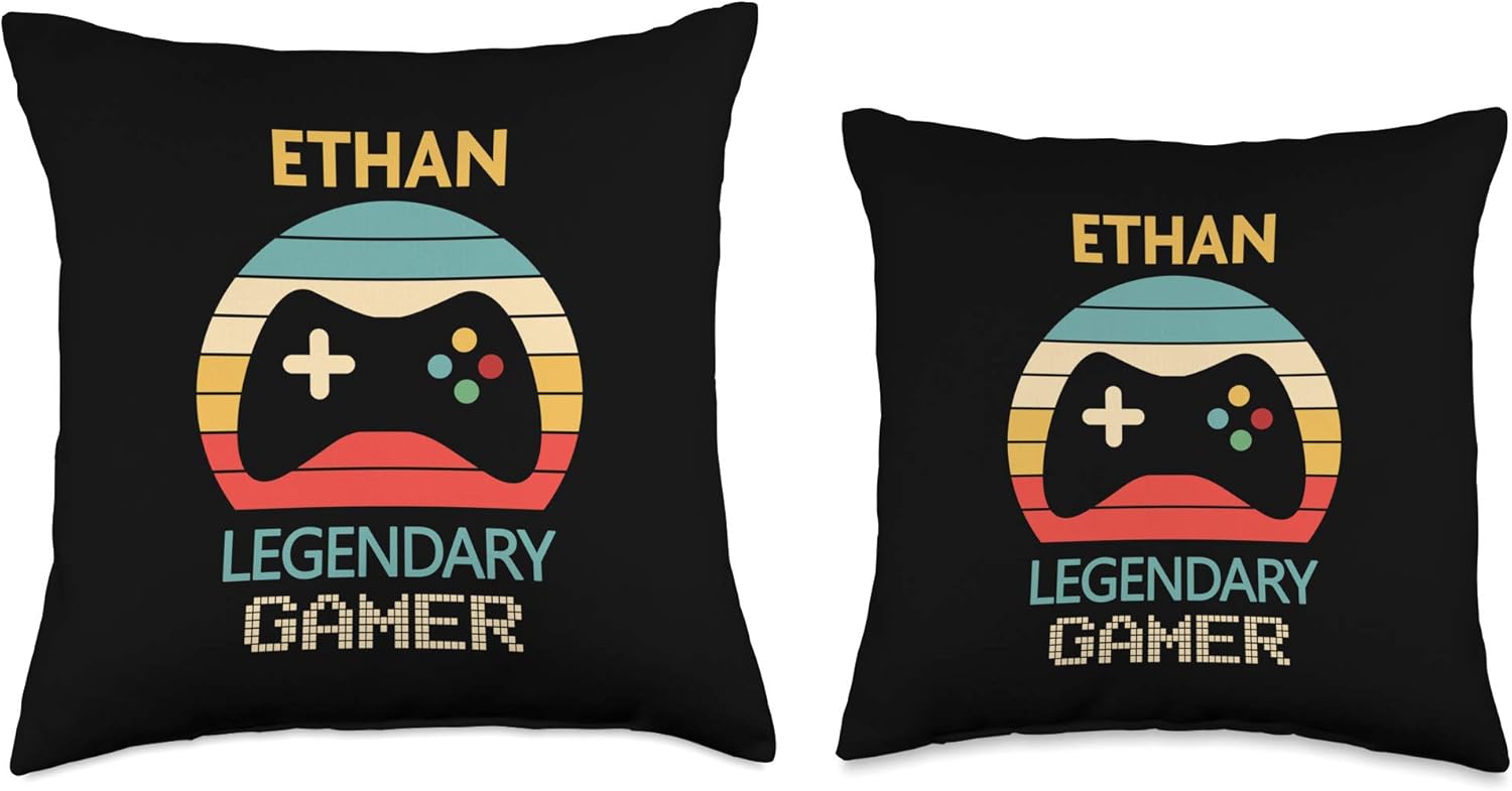 Ethan Name Gift Gamer Decor Boys Bedroom Accessories Throw Pillow