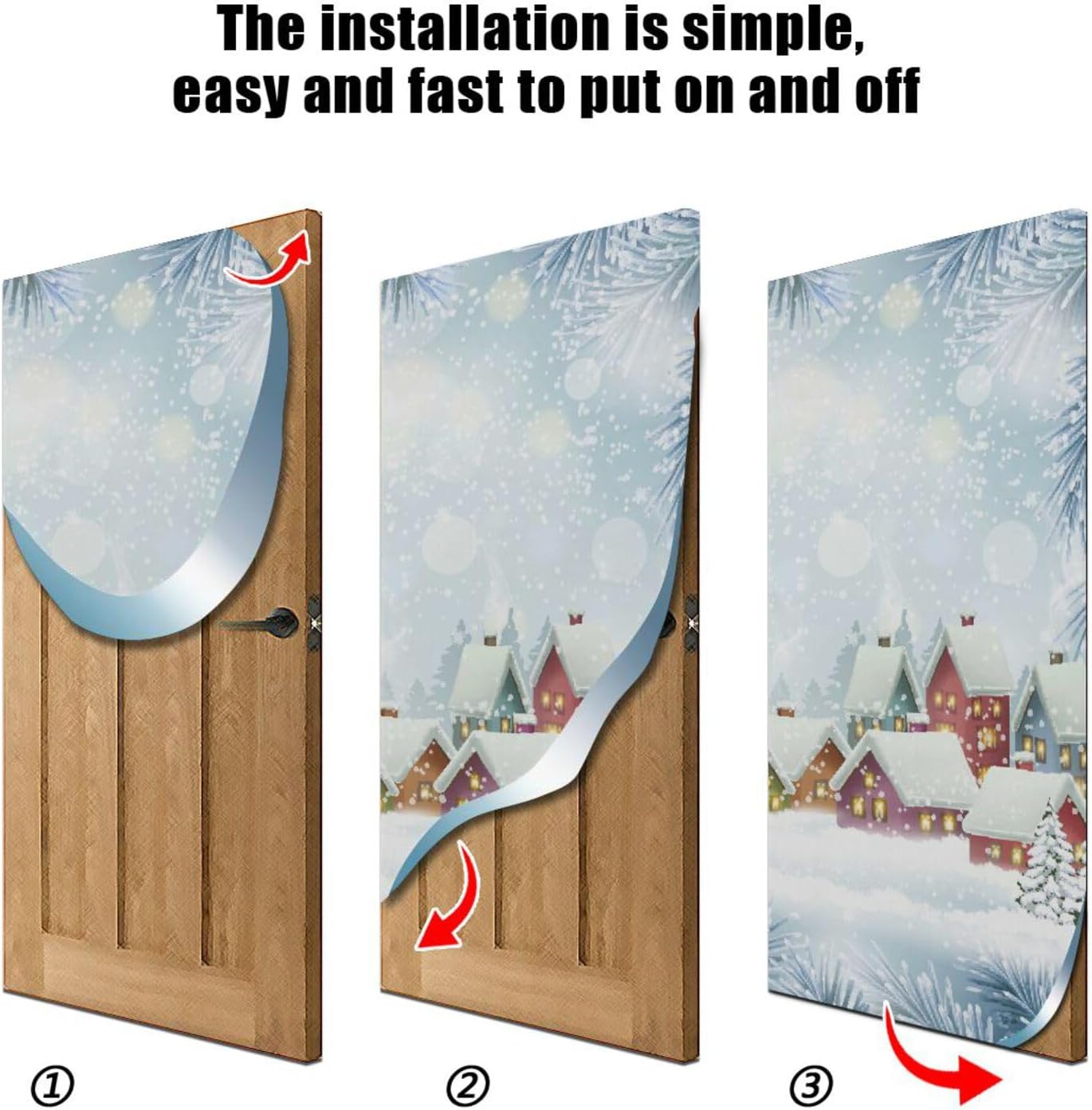 Christmas Town Door Cover Washable High Elastic Fabric Front Door Cover for Festive Party Home Decor,36x83Inch