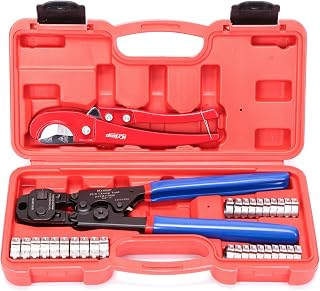 iCrimp Ratchet PEX Cinch Tool with Remove Function for 3/8"-1" Clamps, Cutter & Clamps Kit - All-in-One PEX Crimper