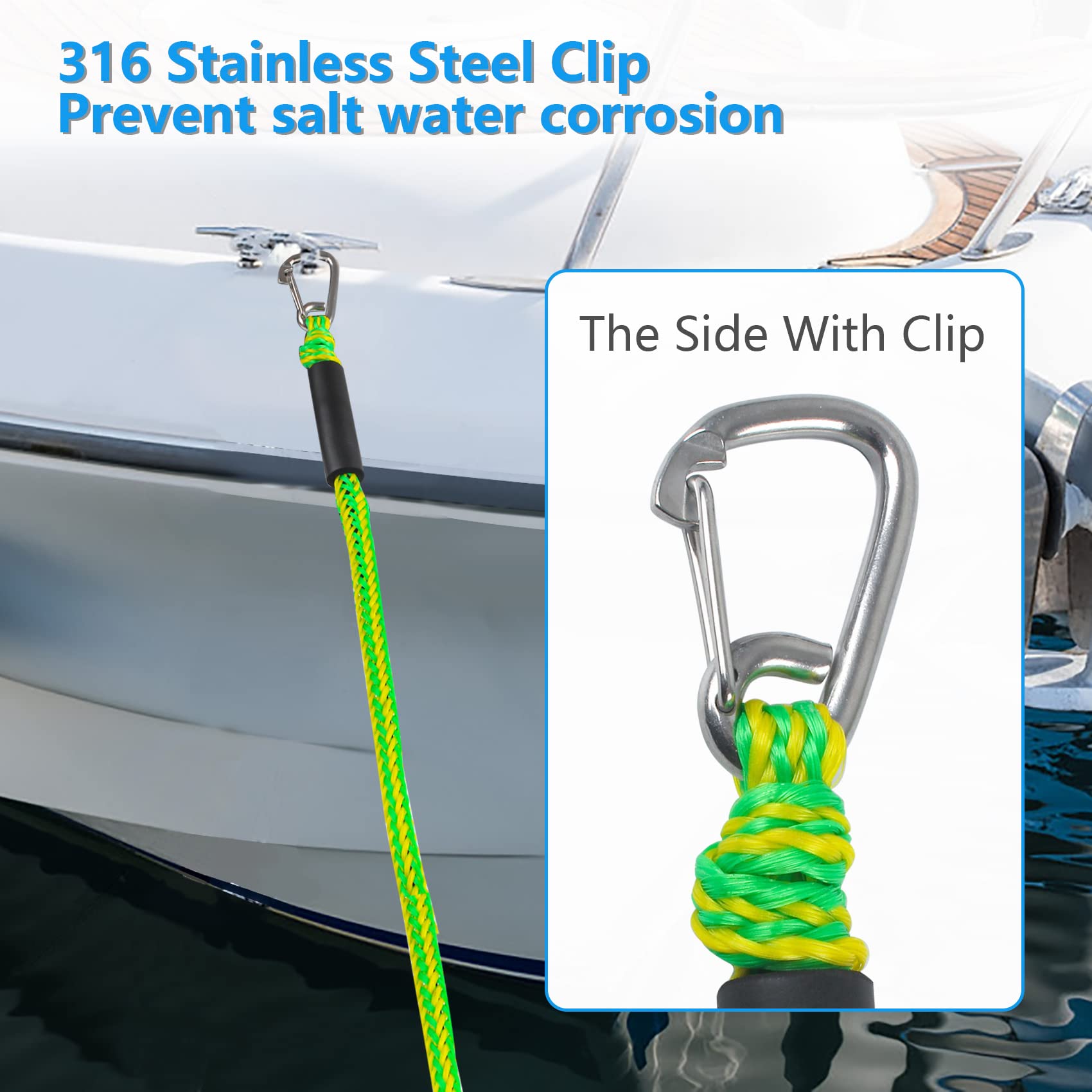 Elastic Mooring Rope With Stainless Steel Clips For Boats 14-25FT ...