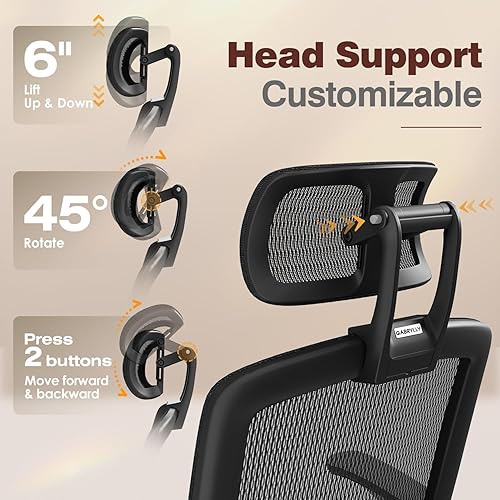 Miniatura 6 de GABRYLLY Silla de oficina ergonómica con reposapiés, silla de computadora de malla de respaldo alto con brazo abatible, reposacabezas 3D,