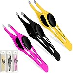 Professional Eyebrow Tweezers Slanted Tip Stainless Steel 2,3xPcs Set, Non-Slip Grip Slant Tip Tweezers for Facial Hair, Plucking Removing Ingrown Hairs, Tweezer for Women Men (Black&Pink&Yellow)