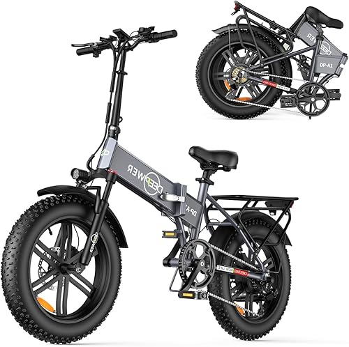 DEEPOWER Bicicleta eléctrica plegable A1, 1000 W 20 "x 4.0 Fat Tire Bicicleta Eléctrica, Velocidad 30 MPH, Batería extraíble 48V 20Ah, engranajes de