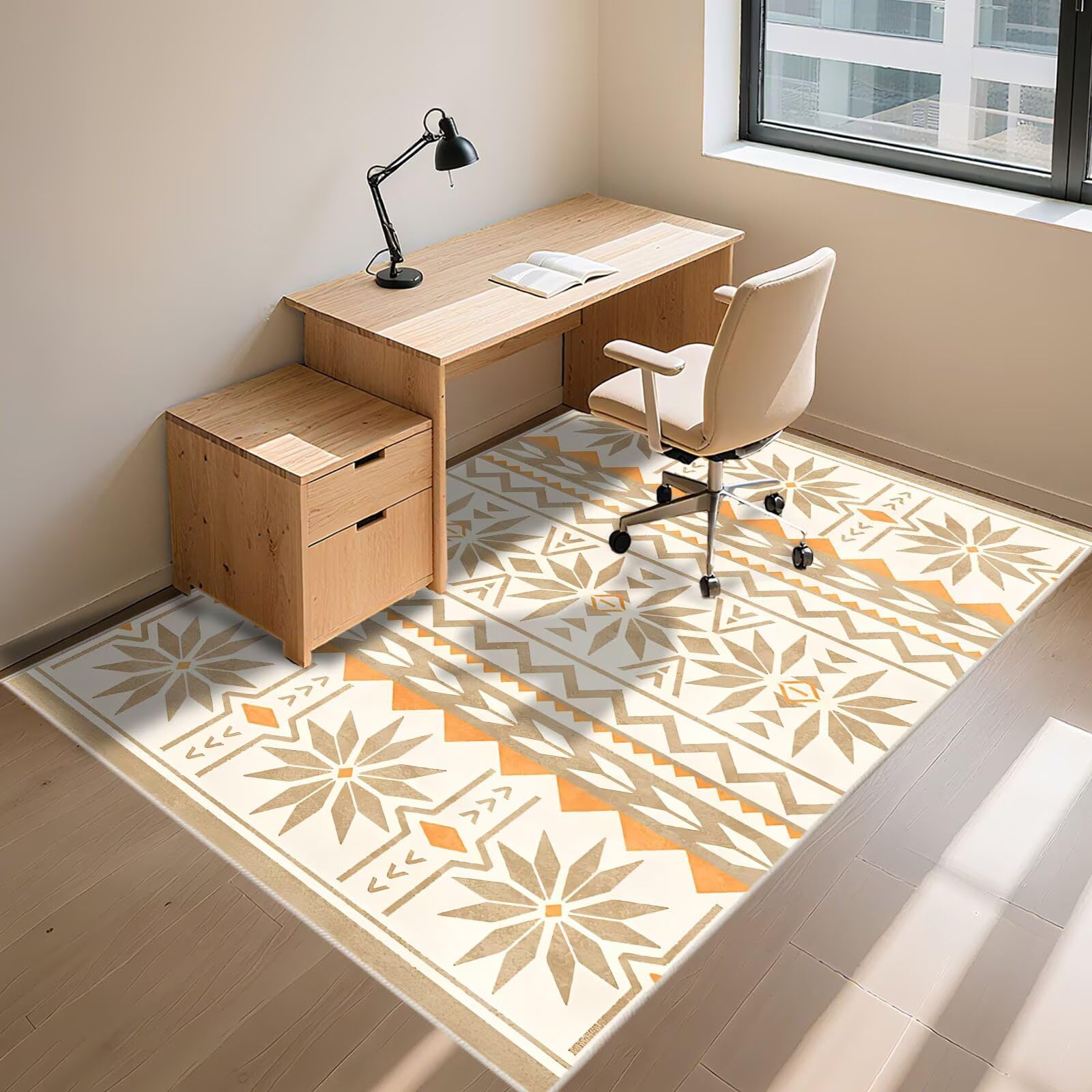 Antirutsch Teppich Bettvorleger Hellbraun 80x120cm, Nach Maß Kleine Orange ethnische Stil Geometrie Druck Design für Wohnzimmer Schlafzimmer