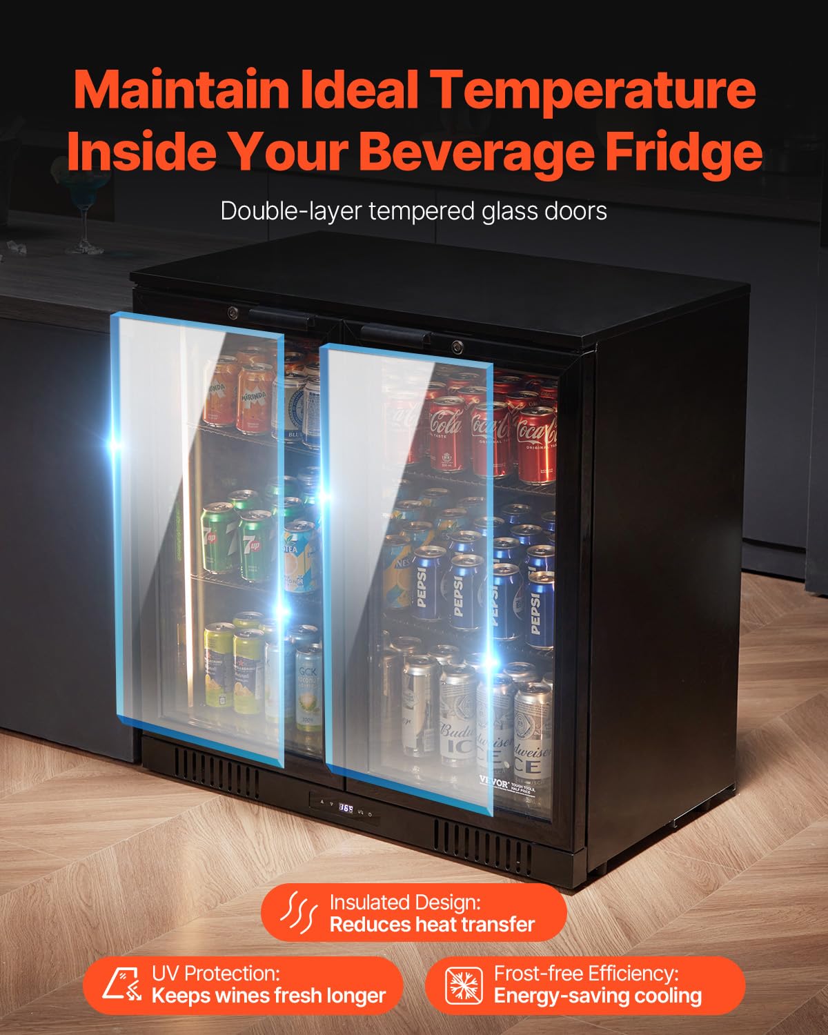 VEVOR Beverage Refrigerator Cooler, 246 Can Beverage Fridge, Soda Beer Fridge With Glass Doors, Adjustable Shelves, Digital Temperature Control, Built-In Or Freestanding Fridge For Restaurant & Bar on Fridge.com - View 5