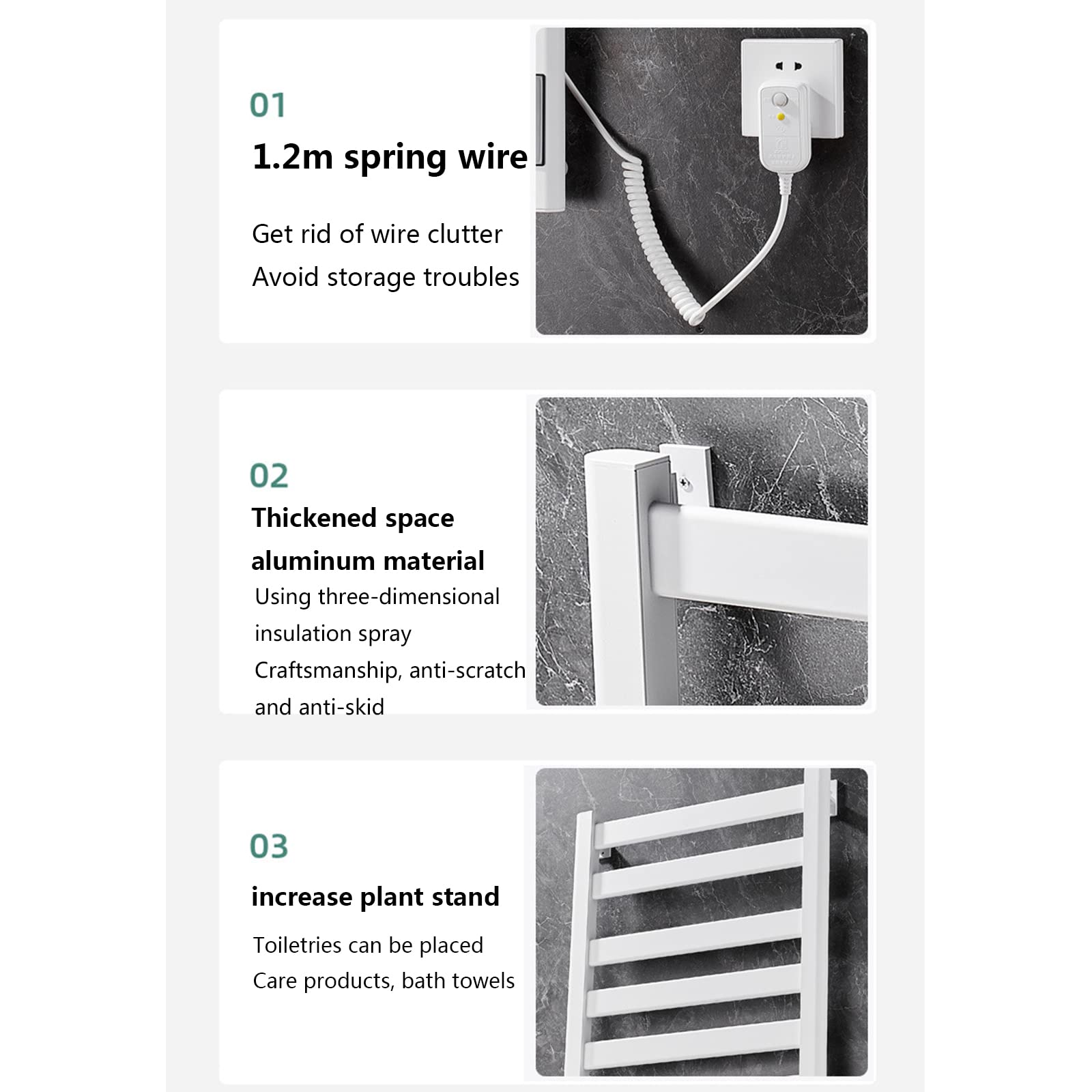 Calentador de Toallas eléctrico para baño, toallero calefactado, radiador con Estante, toallero calefactado de Pared para baño (Black-Left Exit)