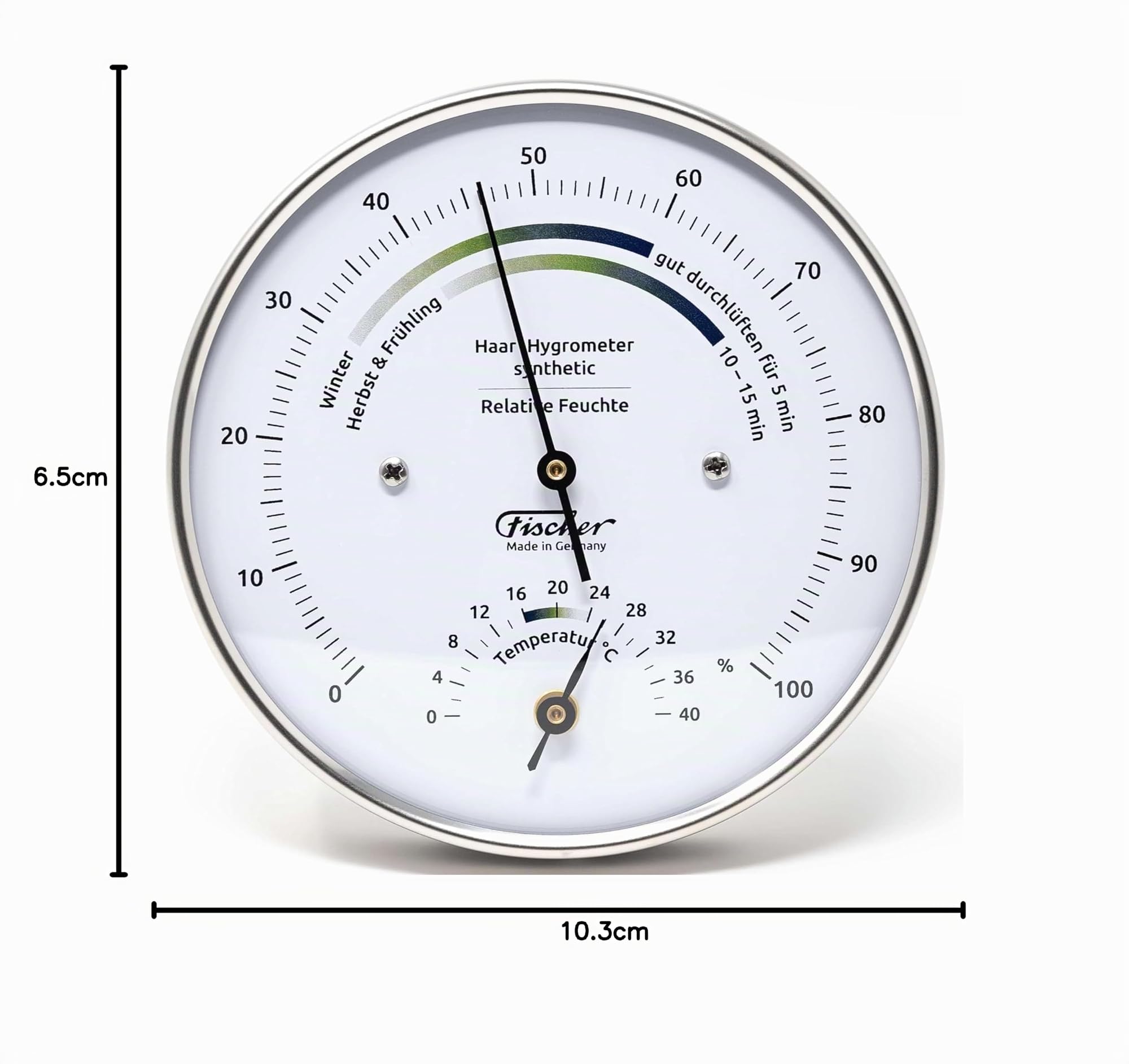 Fischer 122.01HT-01, hygromètre et thermomètre d'intérieur, acier inox