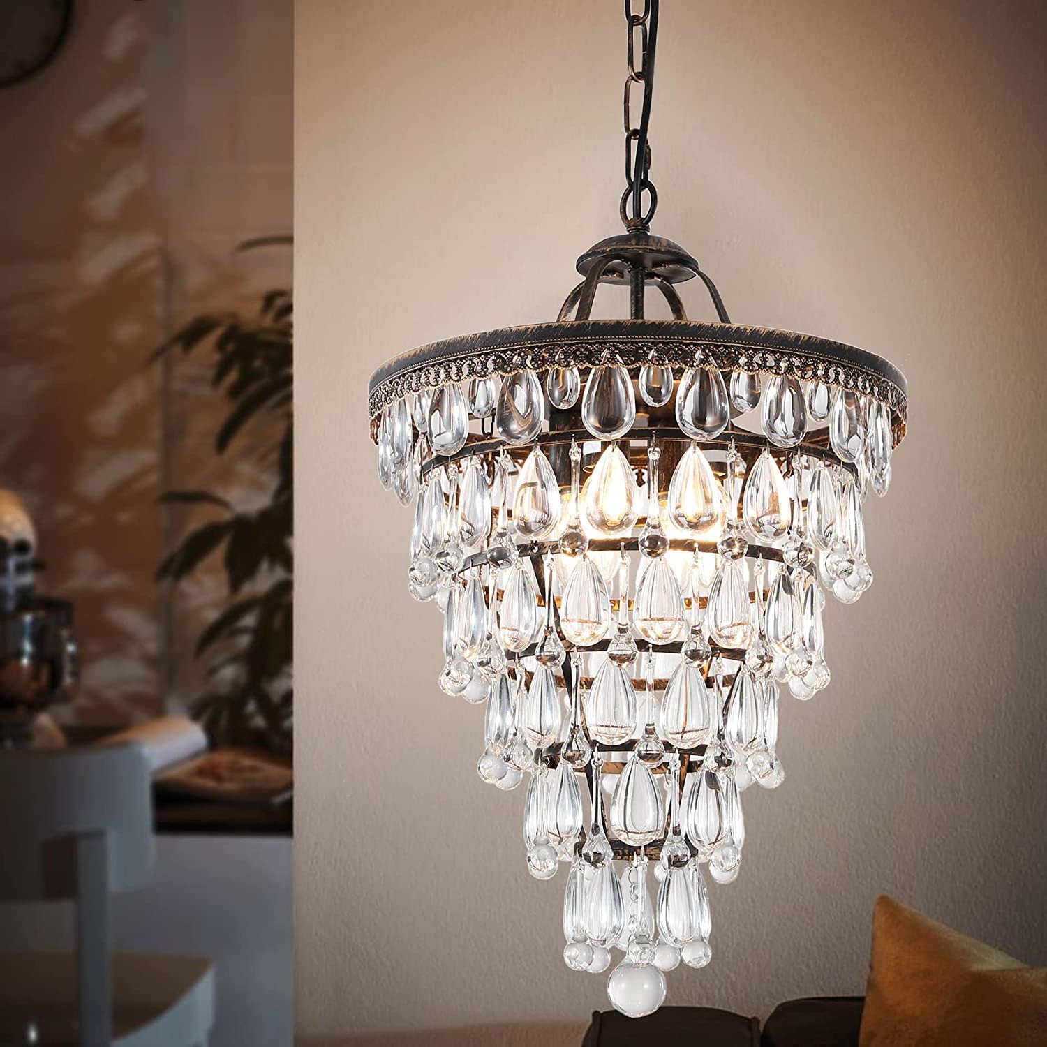 Buy Wellmet 14 Inch Crystal Chandelier,Farmhouse Bronze Bathroom