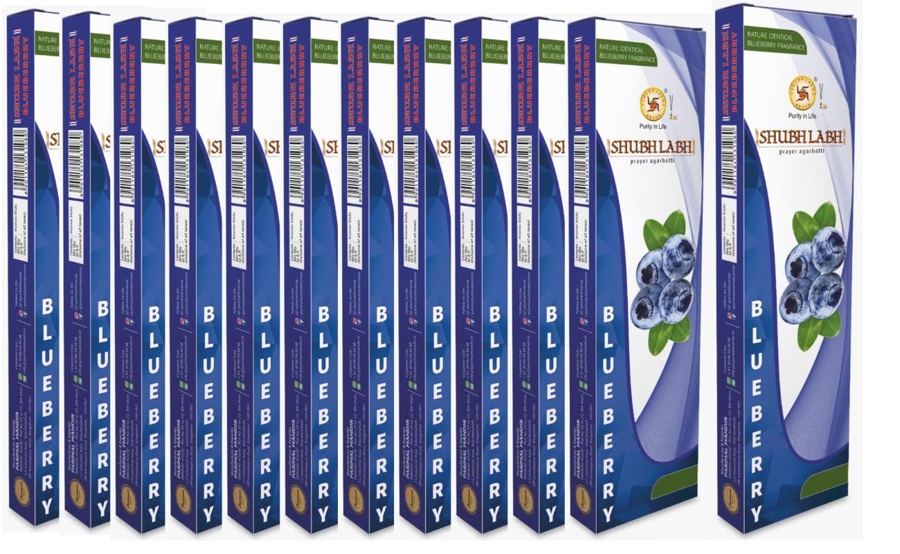 Shubh Labh Blueberry Fruit Incense/Agarbatti Sticks | 340-360 Sticks (540gm) |Agarbatti for Pooja, Meditation & Daily Use | Traditional Indian Fragrance |Each 45 Gram|Pack of 12-image-8