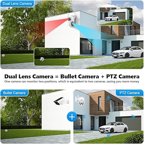 Miniatura 5 de MOVOLS Sistema de cámara de seguridad inalámbrica 5G/2.4G WiFi 4 piezas 4MP+4MP Sistema de cámara de lente dual, sistema de cámaras domo PTZ HD 2K