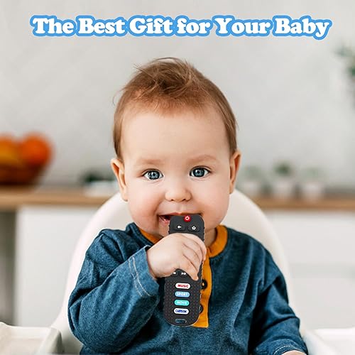 Miniatura 6 de Juguetes de dentición para bebés, mordedor de silicona suave con control remoto para bebés de 3, 6, 12, 18 meses, forma de control remoto de