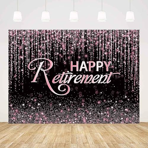 Miniatura 2 de SENDY Telón de fondo de feliz jubilación de 7 x 5 pies, fondo de fotografía dorado con purpurina dorada para decoración de fiesta de jubilación,