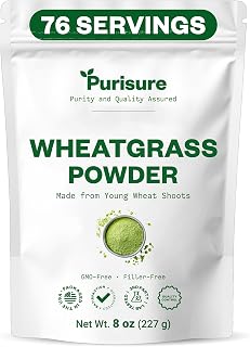 Purisure Wheatgrass Powder, 8oz, Wheat Grass Powder, Green Superfood for Salads, Smoothie and Shakes, Superfood Powder Rich in Immunity Vitamins, Fiber and Minerals, 76 Servings