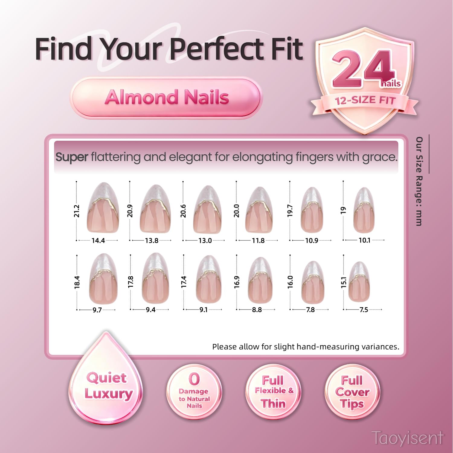 3D Nude Pink Marble French Press On Nails with Gold Accent, Elegant Almond Shape Fake Nails for Women, Glossy Gradient Design, Easy to Apply, 24Pcs Nail Kit image 5