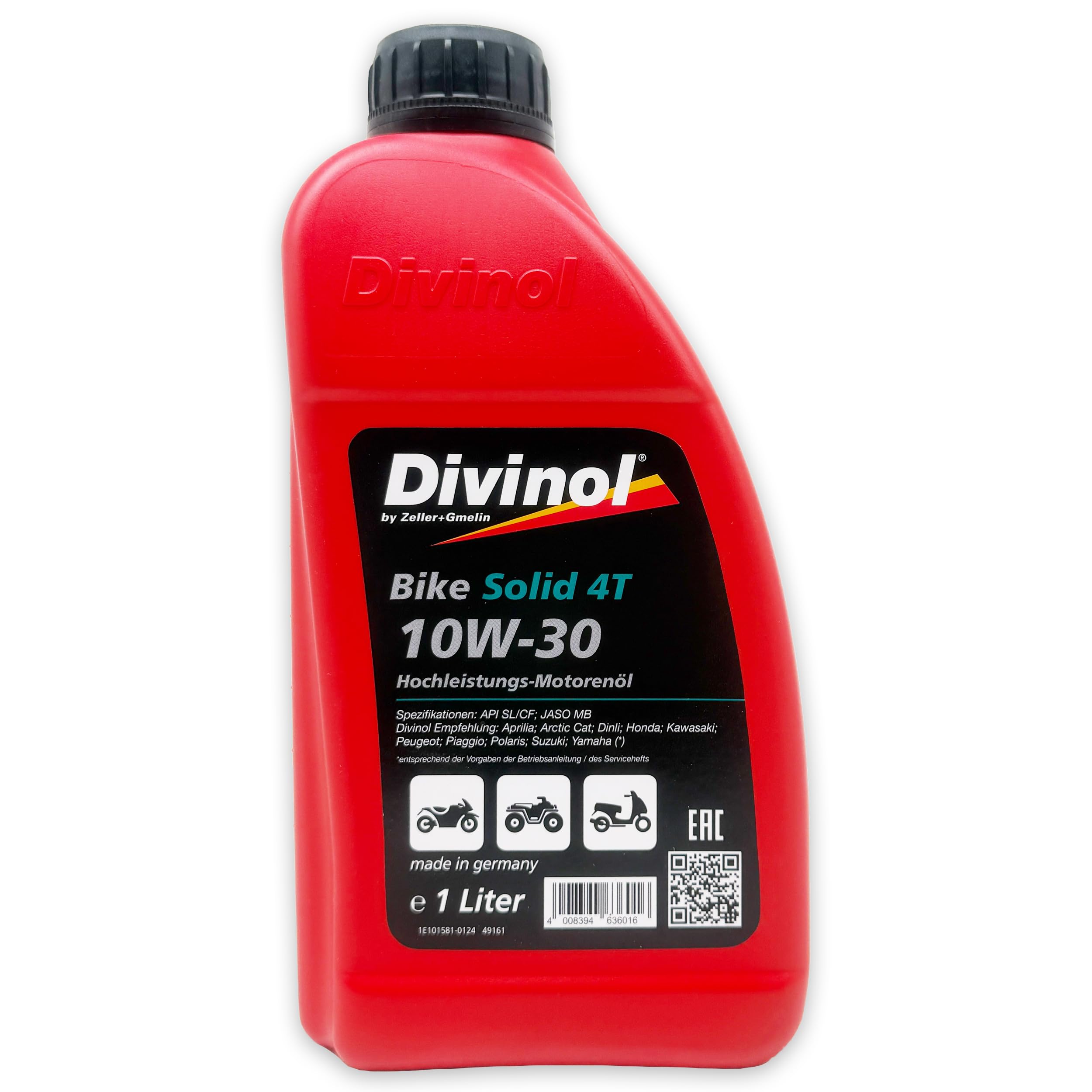 DIVINOL Bike Solid 4T | 10W-30 | 6 L | JASO MB | API SL/CF | Motorroller Öl | 4 Takt Motoröl für Scooter Quad ATV – reibungsoptimiert für Automatik | (49161) -Artnr. | mit Trichter