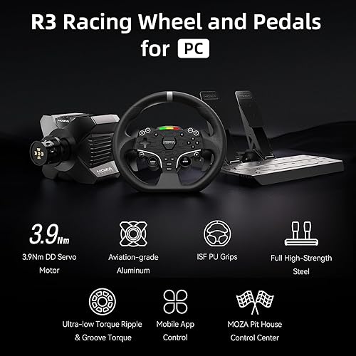 Miniatura 3 de MOZA R3 Racing Simulator 4PCS Wheel & Pedals bundle for PC: R3 Direct Drive Base, ES Lite Steering Wheel, SR-P Lite Pedals and Table Clamp, Black