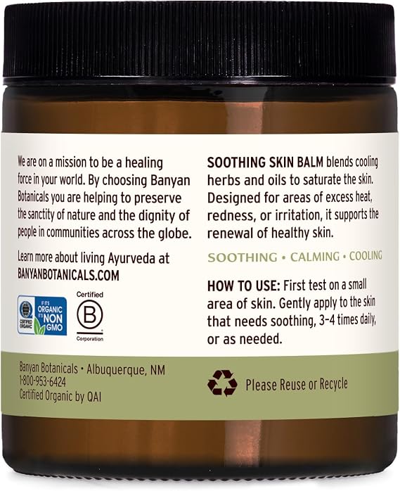 Banyan Botanicals Soothing Skin Balm Organic Herbal Skin Care Salve with Neem Leaf and Vetiver Cooling and Soothing Balm For Natural Skin Health 4 oz Non GMO Sustainably Sourced Petroleum Free