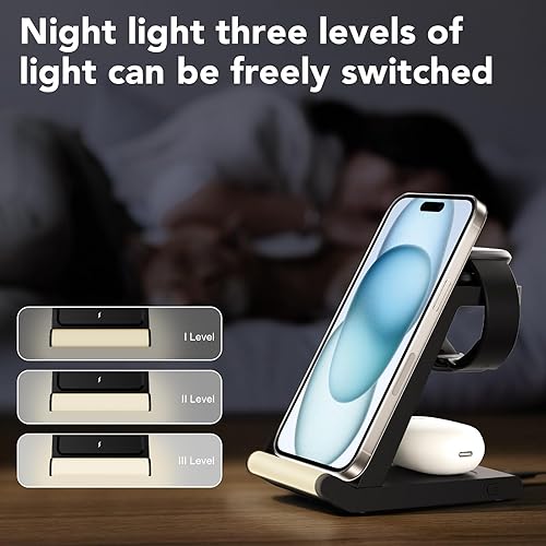 Miniatura 3 de Soporte de cargador inalámbrico para Fitbit Versa 4Versa 3Sense 2Sense y Pixel Watch 2, 3 en 1, estación de carga para iPhone, teléfonos Galaxy,