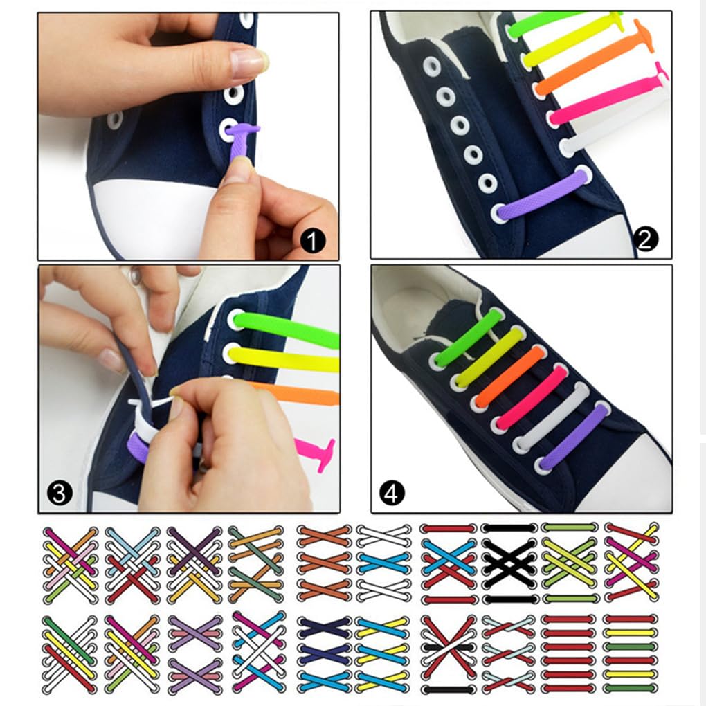 16 pezzi di lacci elastici per calzature, fibbie per fissaggio senza cravatta, Blu
