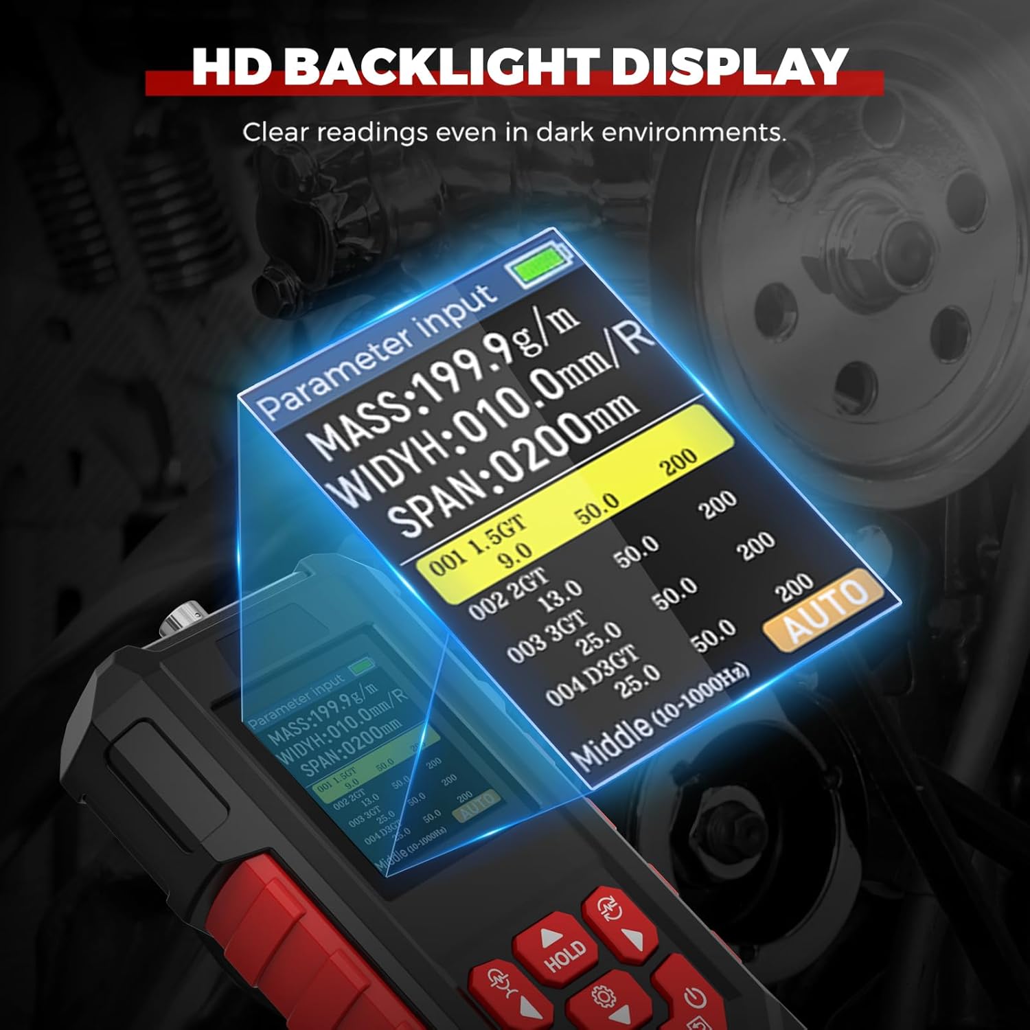 QPKING Sonic Belt Tension Tester Digital Ultrasonic Meter, High Precision Handheld Tension Gauge with 999 Sets Storage, for V Belt Timing Belt Conveyor, 10-5000Hz Freq Range, AAA Powered