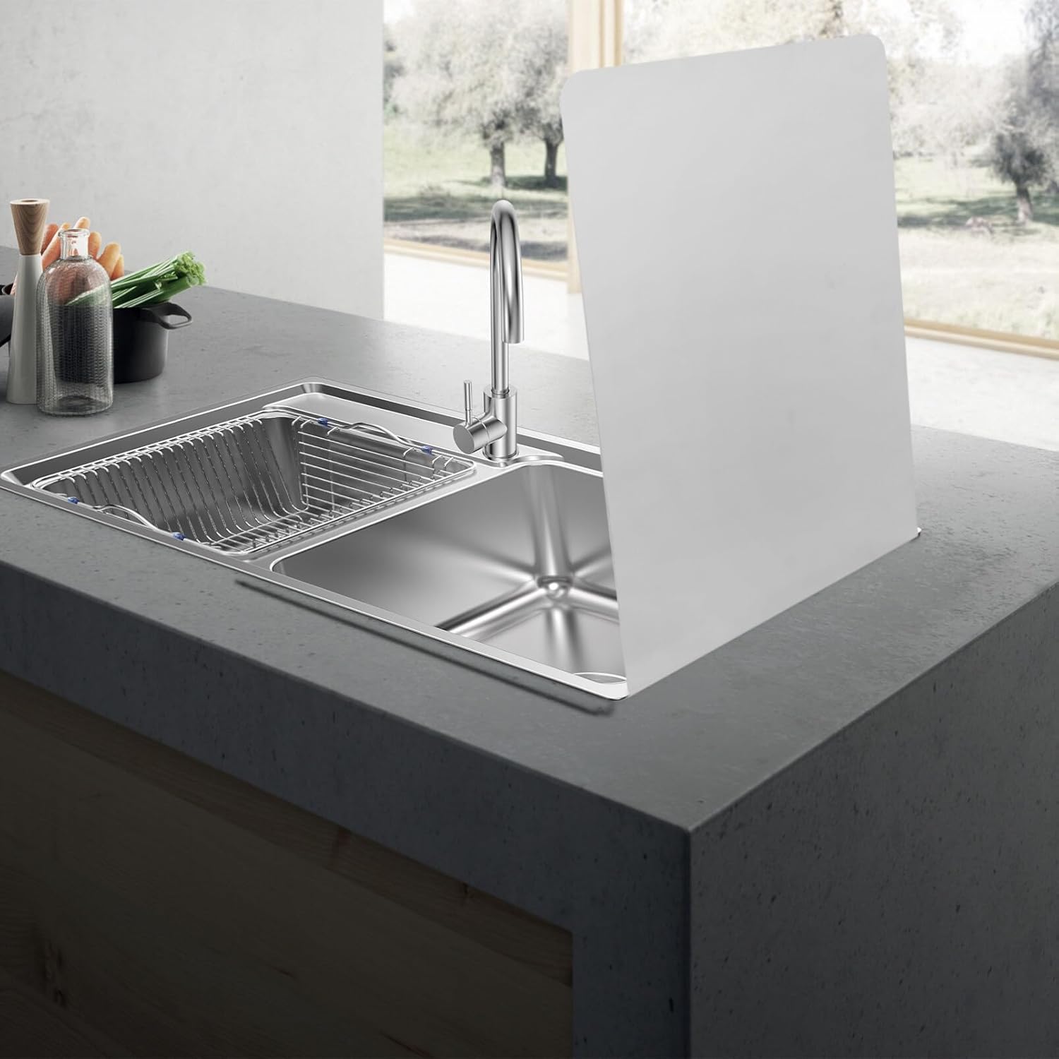 Angoily 2pcs Stainless Steel Wall Mounted Splatter Guard for Kitchen Sink Water Splash Prevention Durable Design Easy Installation