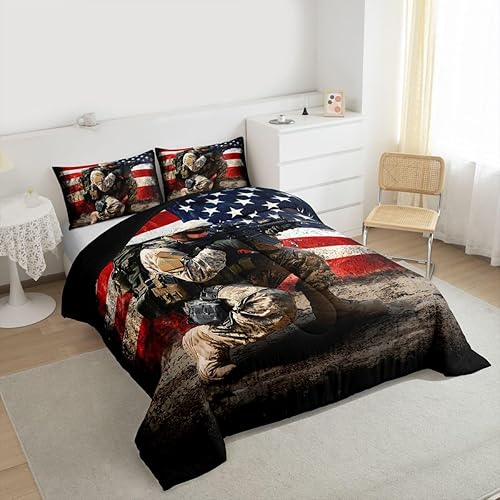 Miniatura 5 de Juego de edredón de bandera estadounidense para adultos, adolescentes y niños, edredón de plumón de camuflaje para niños y hombres, edredón