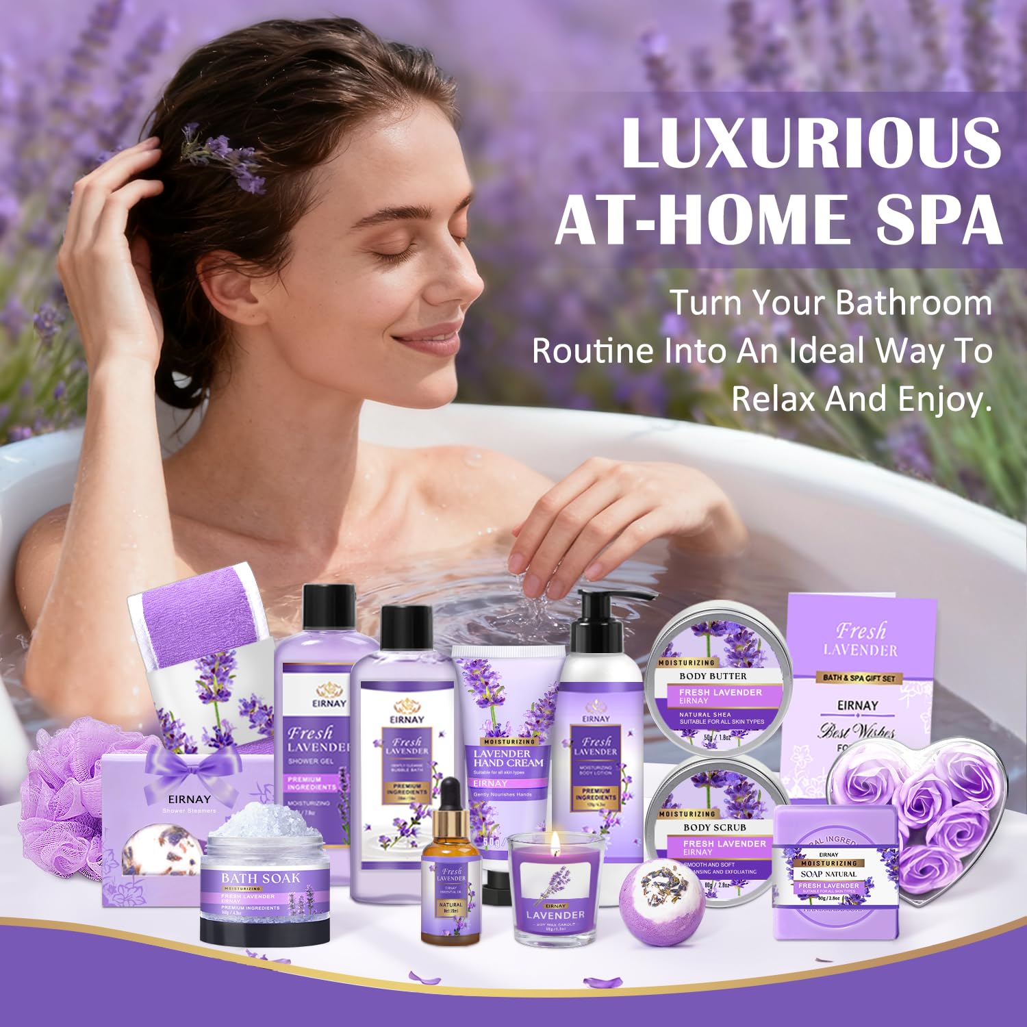 Gift for Women, Spa Gift Baskets for Women - 17pcs Lavender Sets with Body Lotion, Bubble Bath, Relaxing Bath Sets, Birthday Christmas Gifts for Her, Spa Kit for Mom Wife Sister Friend - Image 7