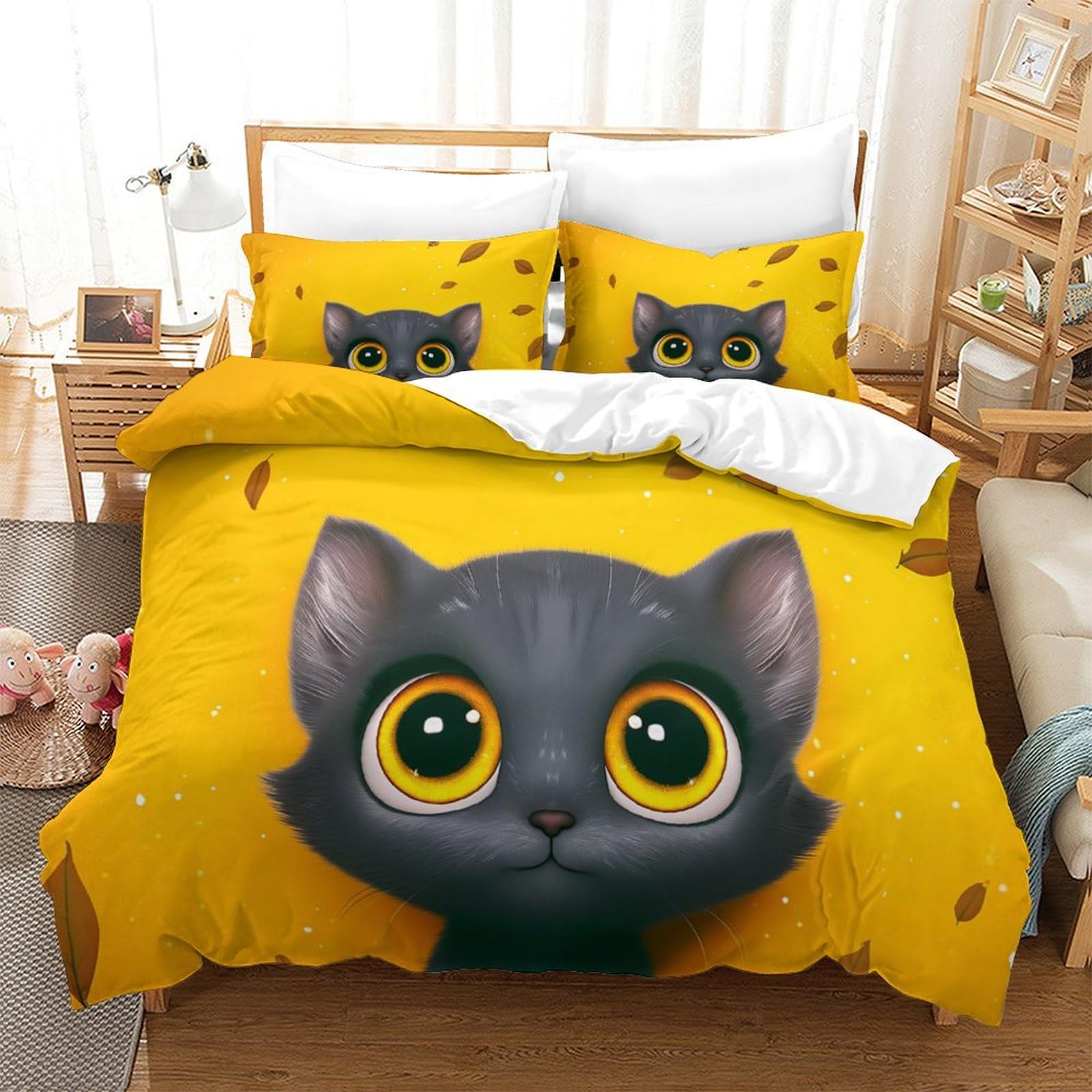 Parure de lit animaux mignons décoration chambre enfant avec housse de couette microfibre 3D